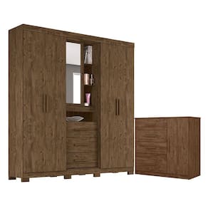 Guarda Roupa Solteiro Eldorado e Cômoda Vênus Castanho Wood Flex- Moval
