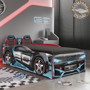 Bicama Infantil Carros Tornado Fun Preto Azul Pura Magia Com Colchão Gazin