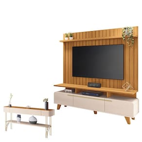 Rack Bancada Essenza e Painel Link 2.0 com Aparador Vivant Off White Cinamomo – HB Móveis