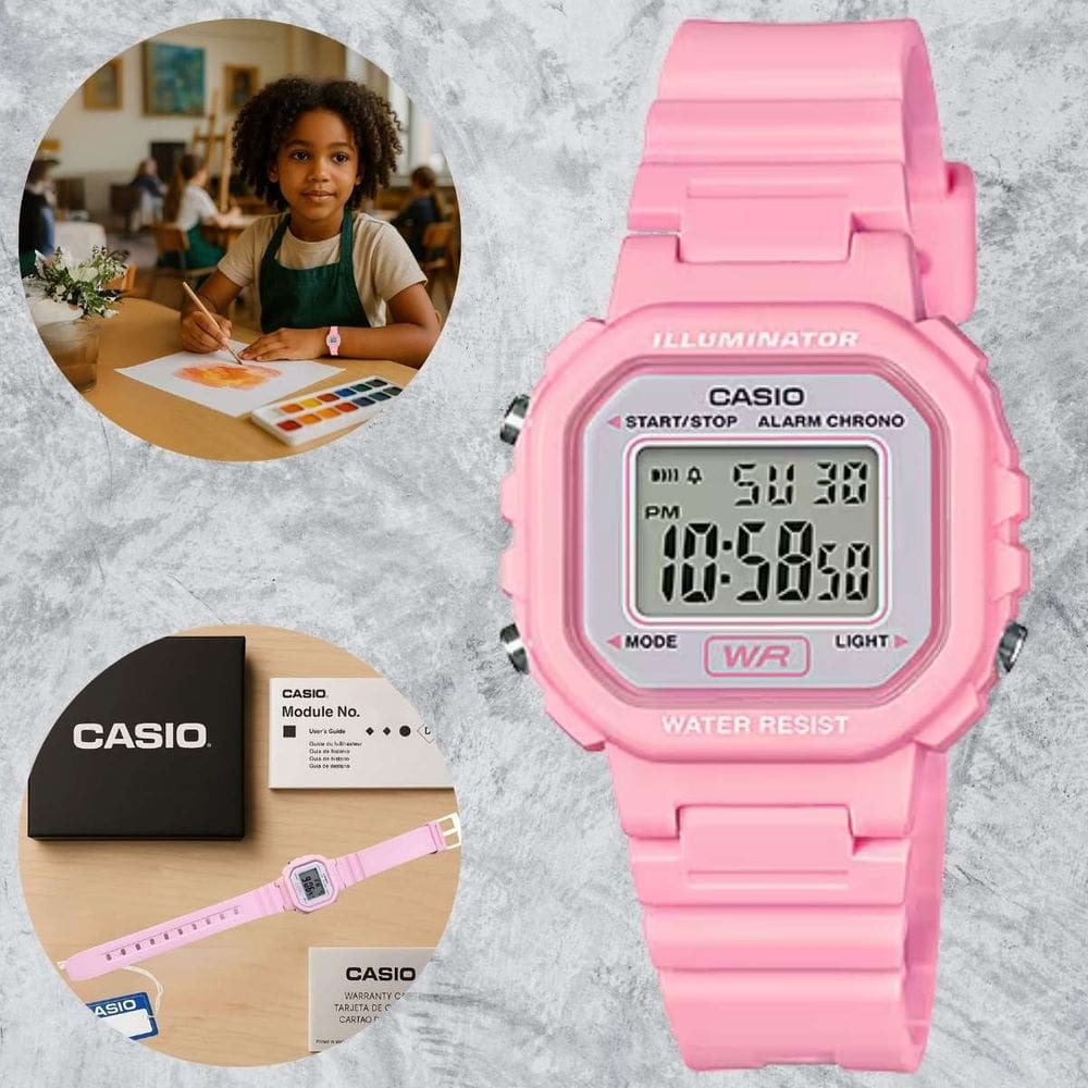 Relógio Casio Retrô Infantil Digital LA-20WH Resina LED Alarme Cronômetro Resistente Água Escolar Prático Leve Luz Led