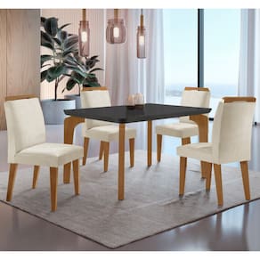Conjunto Sala de Jantar Mesa Liz 120cm MDF Canto Copo e 4 Cadeiras Athenas Moderna