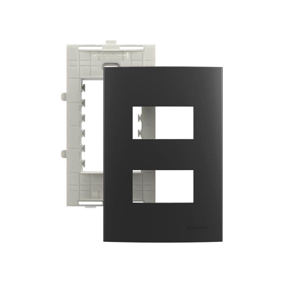Placa com Suporte MarGirius Sleek Colors 4x2 para 2 Módulos Horizontais Distanciados Grafite