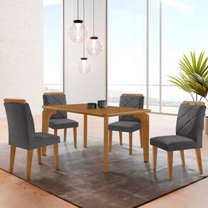 Mesa de Jantar Liz 120cm MDF Canto copo e com 4 Cadeiras Melissa