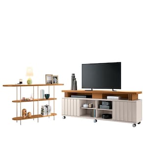 Rack Bancada Rivera 1.8 com Aparador Infinity Cinamomo Off White – HB Móveis