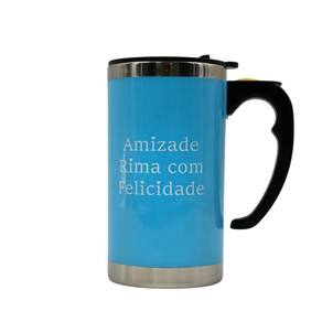 Caneca Mixer Misturadora Inox 450 ml Com Tampa A Pilha Cor:Azul