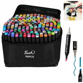 Canetinha Caneta Marcador Permanente 168 Cores Ponta Dupla Estojo Bolsa Duas Pontas Desenho Pintura Arte Escola Trabalho Lazer