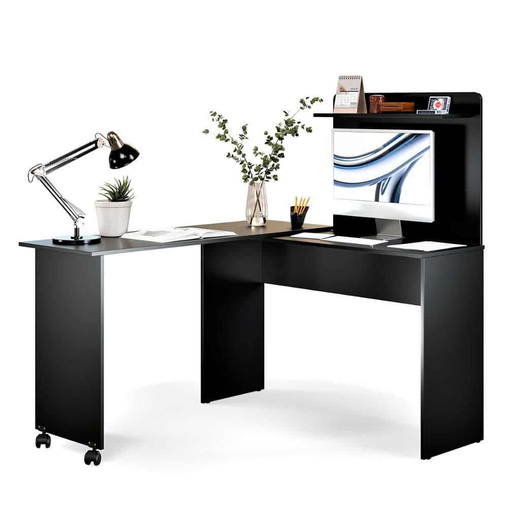 Escrivaninha em L 2 em 1 com Rodízios e Prateleira