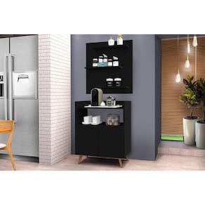 Conjunto Painel e Aparador Cantinho do Café Suiça Preto Fosco