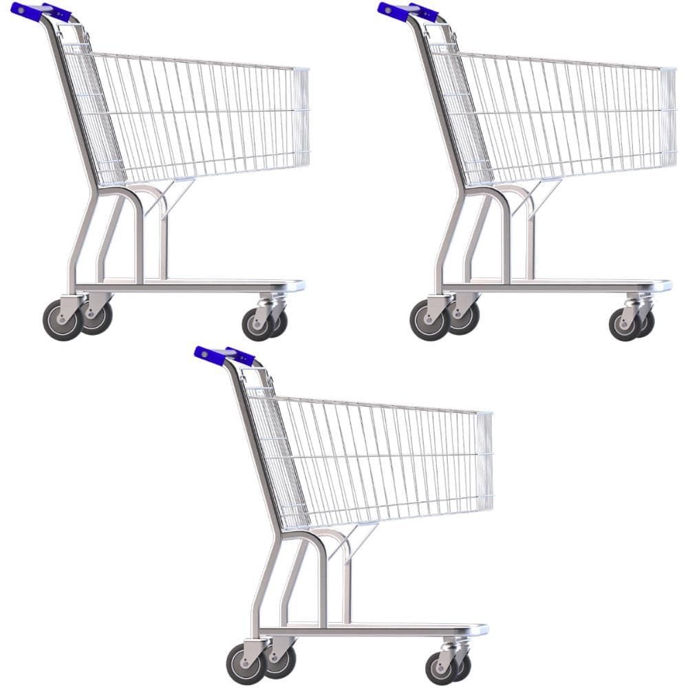 Kit 3 Carrinho De Supermercado Simples 90 Litros Aço Carbono Para Compras Amapá