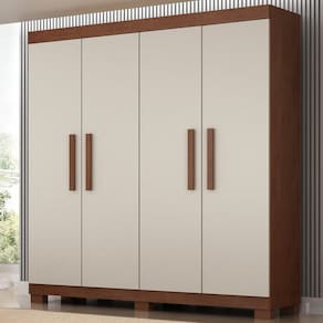 Guarda-roupa Casal 4 Portas 100% Mdf Jandaia Imbuia Linheiro/Off White