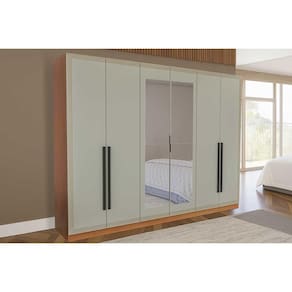 Guarda Roupa Casal 6 Portas (2 c/ Espelho) e 4 Gavetas Valência Freijo/Verde - Politorno