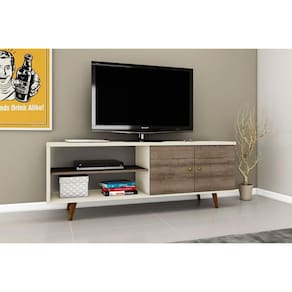 Rack Bancada p/ TV até 60 Pol Retrô c/ 2 Portas 160cm Off White/Rustico - Movelbento