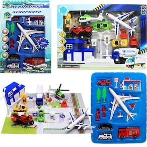 Kit Brinquedo Aeroporto Com 26Pçs Avião Helicóptero Carrinho