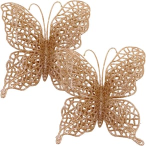 Kit 4 Pendente Árvore Natal Borboleta Natalino Gold De 15cm