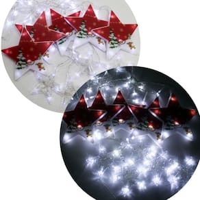 Varal Pisca LEDs Decoração Estrelas Noel Natal Branco De 3M