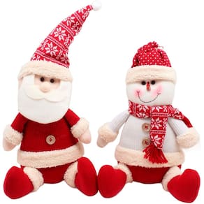 Dupla Papai Noel Boneco Neve Sentado Decoração Natal De 35cm