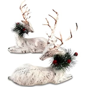 Boneco Decorativo Rena Deitada Branca Enfeite De Natal 20cm