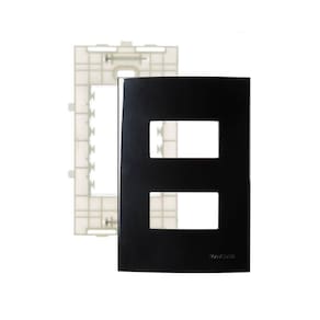 Placa com Suporte MarGirius Sleek 4x2 para 2 Módulos Horizontais Distanciados Preto Ebony