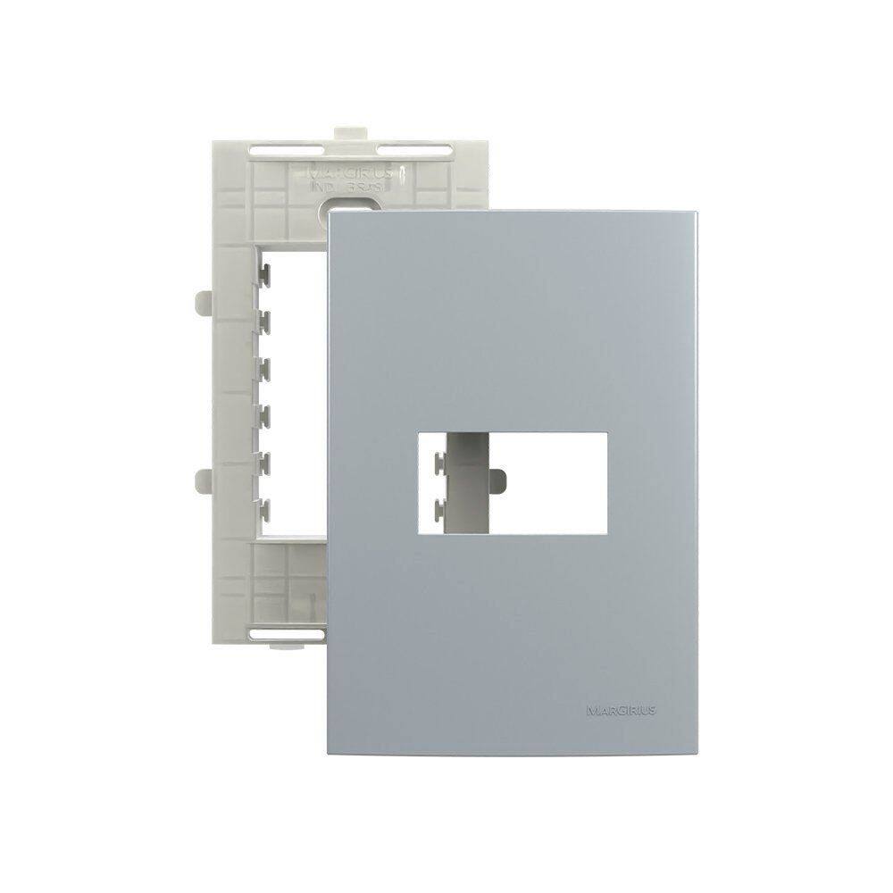 Placa com Suporte MarGirius Sleek Colors 4x2 para 1 Módulo Horizontal Cinza
