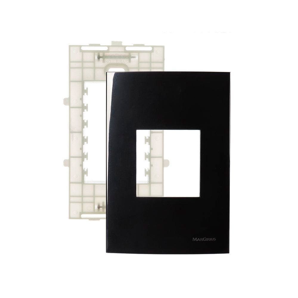 Placa com Suporte MarGirius Sleek 4x2 para 2 Módulos Horizontais Preto Ebony