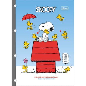 Refil Caderno Argolado Fichário Universitário Snoopy 80 folhas 20,0cm x 27,5cm - Tilibra