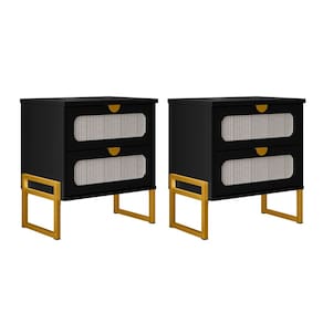 Kit 2 Mesas de Cabeceira Luxo Titanium com Fino Acabamento 45cm - Preto / Dourado