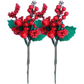 Kit 6 Galho Jardim Artificial Frutas Vermelha Natal De 25cm