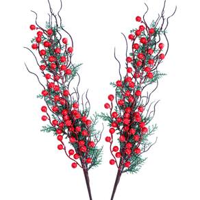 Kit 6 Jardim Galho Artificial Frutas Vermelhas Natal De 70cm