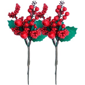 Kit 4 Galho Jardim Artificial Frutas Vermelha Natal De 25cm