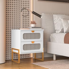 Mesa de Cabeceira Luxo Titanium com Fino Acabamento 45cm - Branco / Dourado