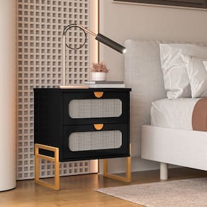 Mesa de Cabeceira Luxo Titanium com Fino Acabamento 45cm - Preto / Dourado