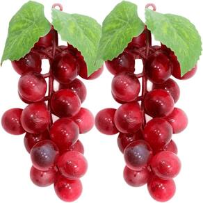 Kit 4 Cachos De Fruta Artificial Uva Vermelha Silicone 12cm
