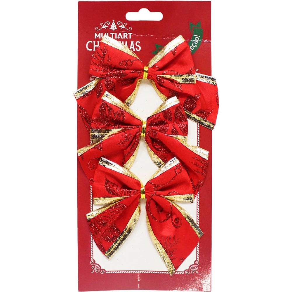 Kit 12 Enfeite Laços Vermelho Natalino Árvore Natal De 10cm