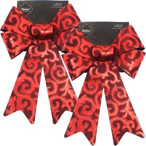 Kit 6 Laço Vermelho Em Camurça Enfeite Brilhante Natal 32cm