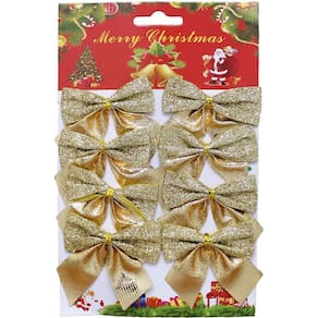 Kit 32 Enfeite Árvore Natal Lacinho Laço Gliter Dourado 6cm