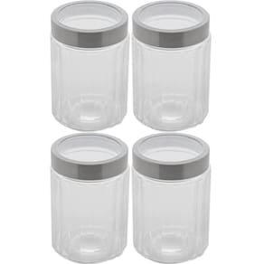 4 Porta Mantimentos de Vidro Borossilicato 1,2L Tampa Prata Pote Transparente Sidney Lyor