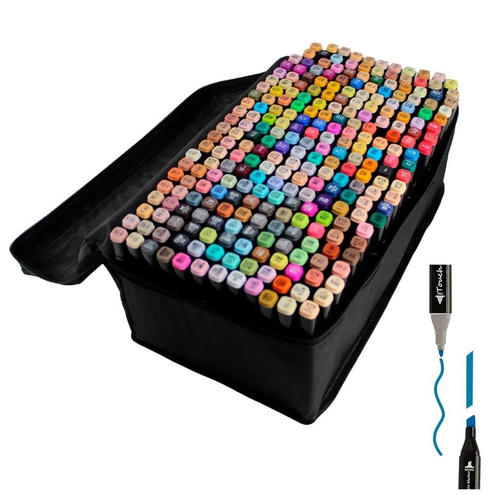 Canetinha Caneta 262 Cores Ponta Dupla Marcador Permanente Estojo Bolsa Duas Pontas Pintura Arte Trabalho Cartaz Lazer Desenho
