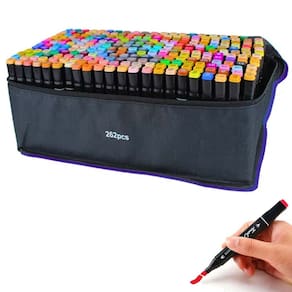 Canetinha Caneta 262 Cores Ponta Dupla Marcador Permanente Estojo Bolsa Duas Pontas Arte Desenho Pintura