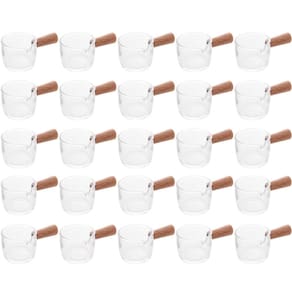 Conjunto 25 Molheiras de Vidro com Cabo de Bambu 50ml Cremeiras para Restaurantes Lyor