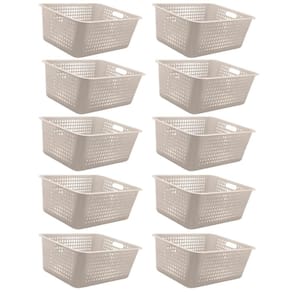 Kit 10 Caixas Organizadoras 40l com Alça Lateral Multiuso Maxi Bege Cesto Plástico Organizador Ou
