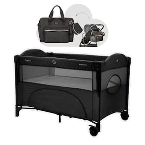 Berço Cercado Milk Way Black / Preto E Bolsa Maternidade Luxo Maxi - Kikka Boo