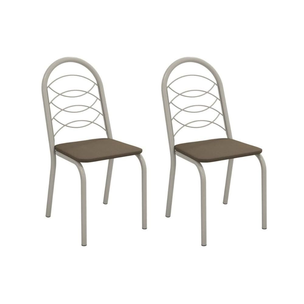 Cadeira Sala de Jantar Holanda 2C009NK Aço Kit 2 Un Niquel/Suede Cappuccino - Kappesberg