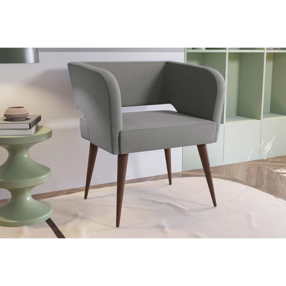 Poltrona Decorativa p/ Sala Antara Carvalho/Suede Cinza - Kappesberg