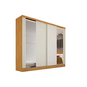 Guarda Roupa Casal 2 Portas de Correr (2 c/ Espelho) e 4 Gavetas Monterey Peroba/Off White - Europa