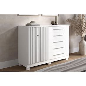 Cômoda de Quarto Bella c/ 2 Portas e 5 Gavetas Branco - ACP