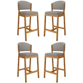 KIT 4 Banquetas Alta Estofada para Cozinha Linho - Balaqui