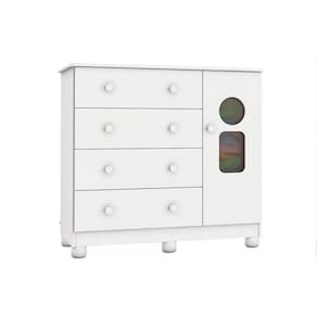 Cômoda Infantil Tedy c/ 1 Porta Cristal e 4 Gavetas Branco - Peroba