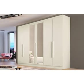 Guarda Roupa Casal 6 Portas (2 c/ Espelho) e 4 Gavetas Oslo Off White - Europa