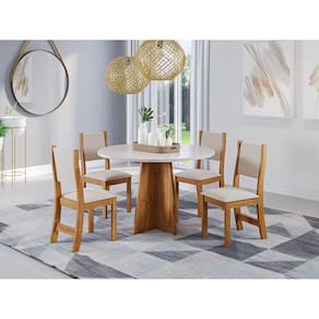 Conjunto Mesa de Jantar Redonda Slin Mel 4 Cadeiras Sol Linho Bege