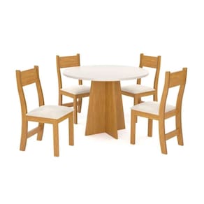 Conjunto Mesa de Jantar Redonda Slin Mel 4 Cadeiras Brisa Linho Bege